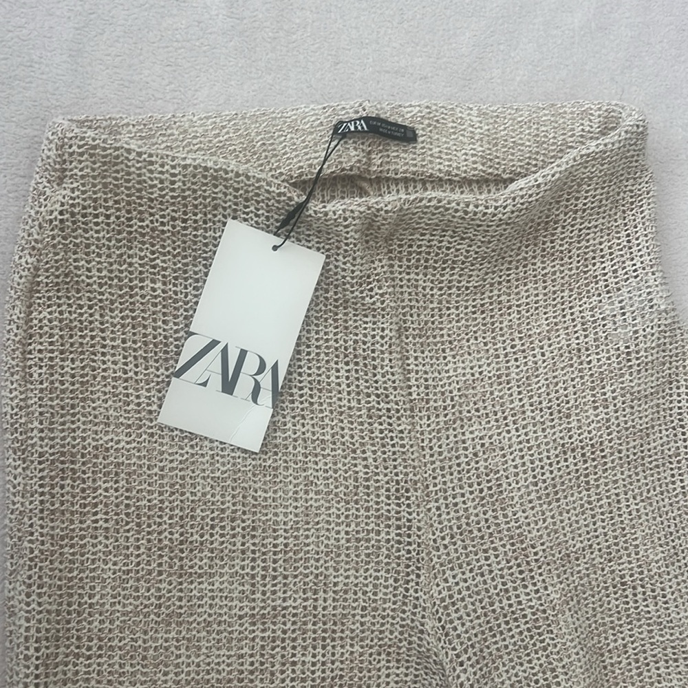 Zara NWT Beige Textured Bouclé Wide Leg Pants Size M - Picture 6 of 8